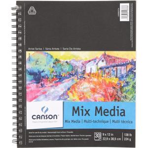 imageCanson Artist Series Mixed Media Paper Wirebound Pad 9x12 inches 30 Sheets 138lb224g  Artist Paper for Adults and Students  Watercolor Gouache Graphite Ink Pencil Marker