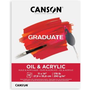 imageCanson Graduate Oil and Acrylic Paint Pad Foldover 11x14 inch 12 Sheets  Artist Paper for Adults and Students  Oil Acrylic Mixed Media and Painting11x14 inch