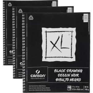 imageCanson XL Series Drawing Paper Black Wirebound Pad 11x14 inches 40 Sheets 92lb150g  Artist Paper for Adults and Students  Colored Pencil Ink Pastel Marker11x14 Pack of 3